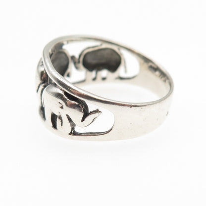 925 Sterling Silver Vintage Elephant Family Oxidized Ring Size 9