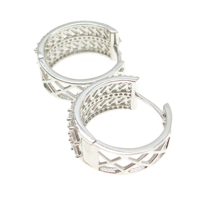 925 Sterling Silver Round & Baguette-Cut C Z Hoop Earrings