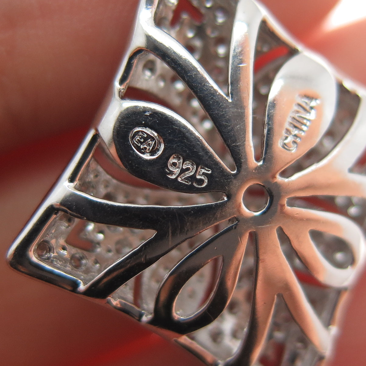 925 Sterling Silver Real Round-Cut Diamond Flower Charm Pendant