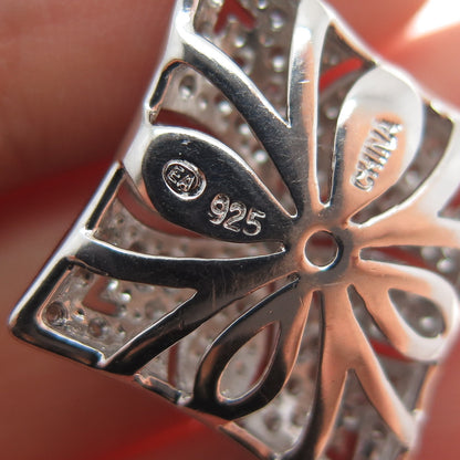 925 Sterling Silver Real Round-Cut Diamond Flower Charm Pendant