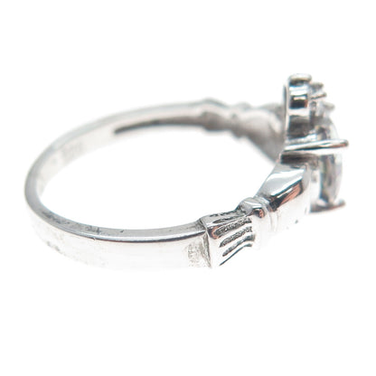 925 Sterling Silver Heart-Cut Mystic Quartz & C Z Irish Claddagh Ring Size 6