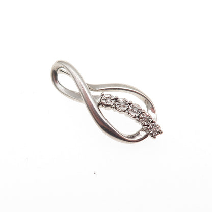 925 Sterling Silver Real Round-Cut Diamond Infinity Charm Pendant