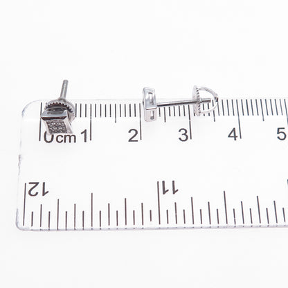 925 Sterling Silver Real Round-Cut White Topaz Square Stud Earrings