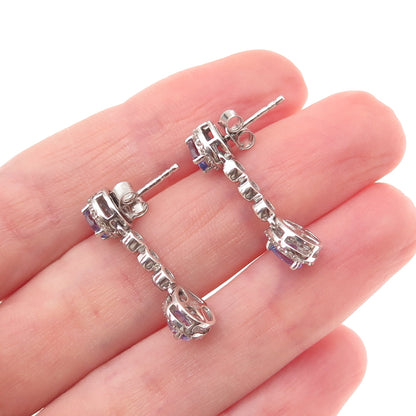 Chuck Clemency 925 Sterling Silver Real Tanzanite & White Topaz Dangle Earrings
