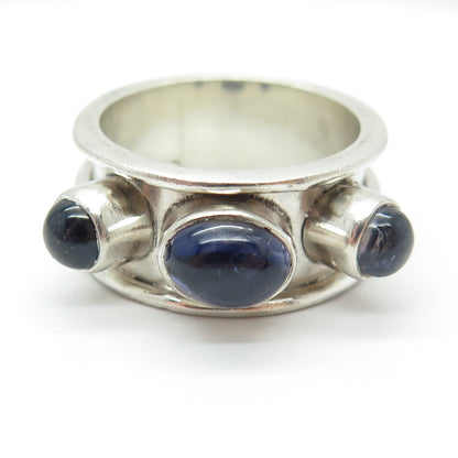 925 Sterling Silver Vintage Real Iolite Gemstone Modernist Ring Size 9