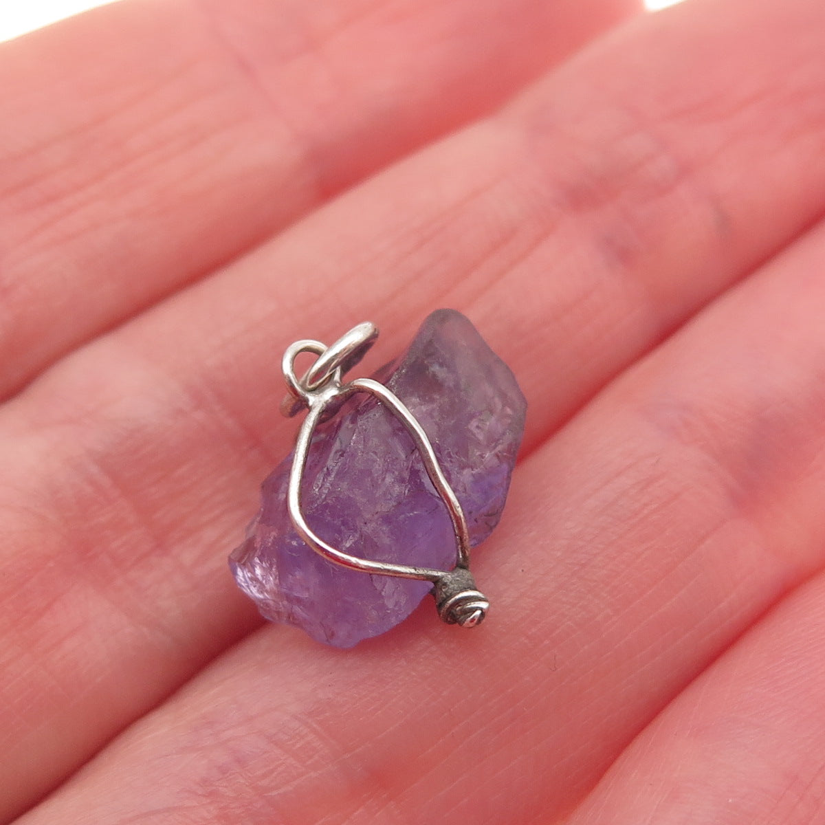 925 Sterling Silver Vintage Real Amethyst Amulet Mini Charm Pendant