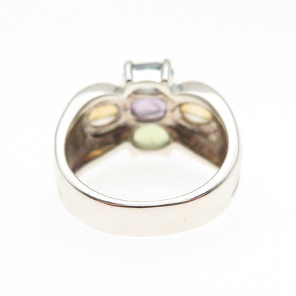 925 Sterling Silver Vintage Real Blue Topaz Amethyst Peridot Citrine Ring Size 6