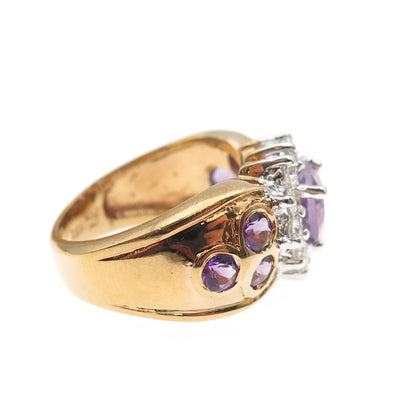 M.R.F. RESOURCES Sterling Gold Plated Vintage Amethyst C Z Heart Ring Size 6.25
