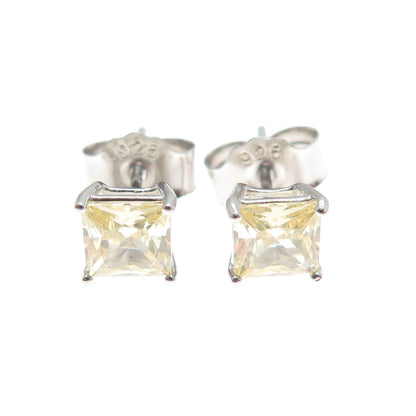 925 Sterling Silver Princess-Cut Canary C Z Stud Earrings