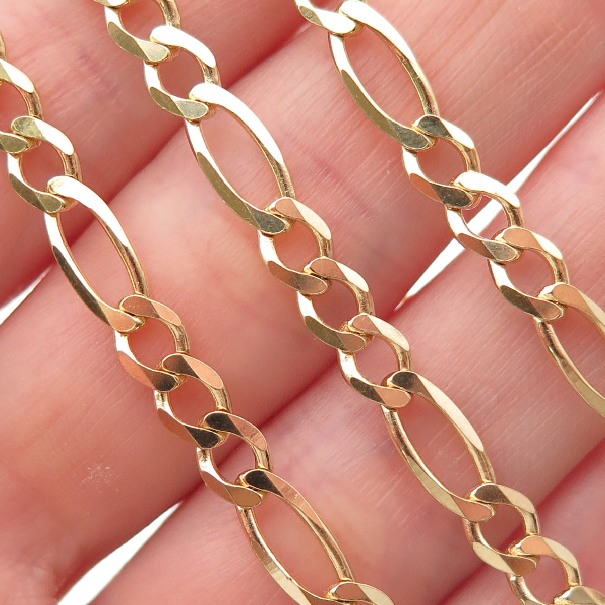 Han 925 Sterling Silver Gold Plated Italy Figaro Chain Necklace 18"