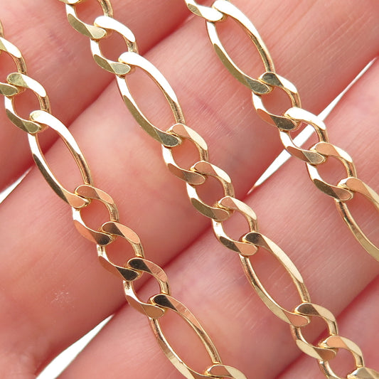 Han 925 Sterling Silver Gold Plated Italy Figaro Chain Necklace 18"