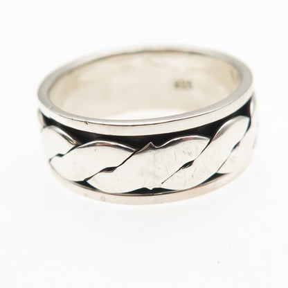 925 Sterling Silver Vintage Woven Oxidized Rotating Band Ring Size 9