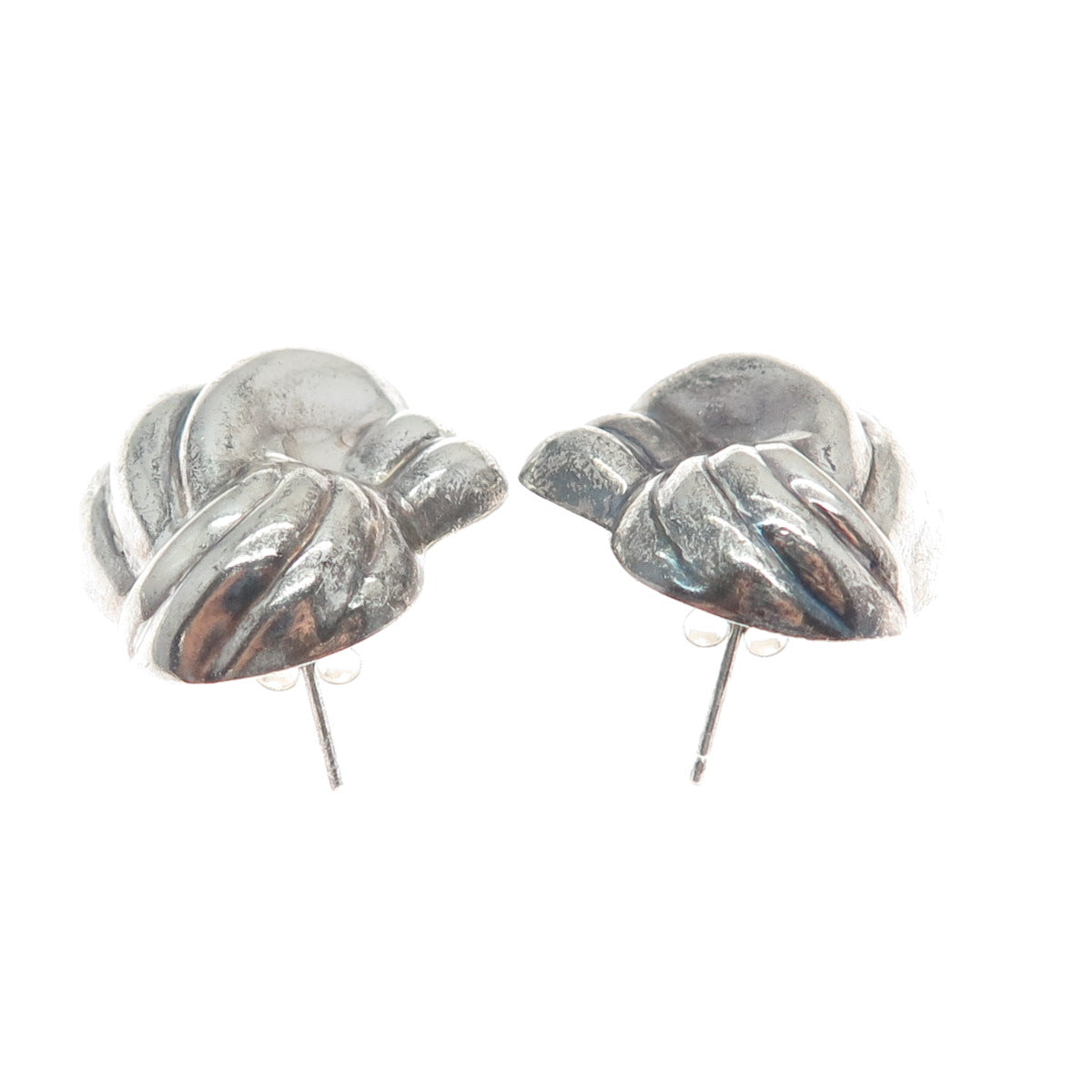 925 Sterling Silver Vintage Modernist Ribbed Puffy Oxidized Earrings