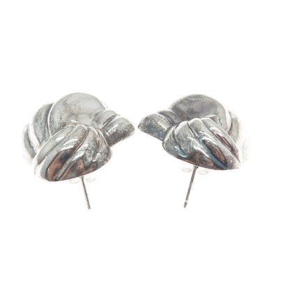 925 Sterling Silver Vintage Modernist Ribbed Puffy Oxidized Earrings