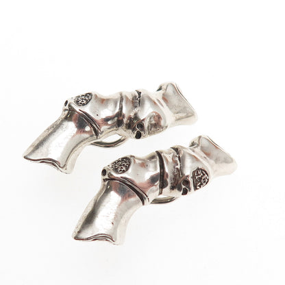 925 Sterling Silver Vintage Modernist Oxidized Clip On Earrings