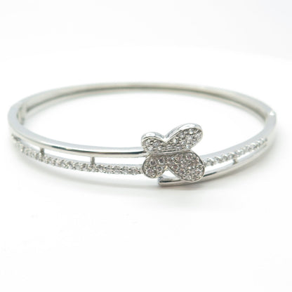 925 Sterling Silver Round-Cut White C Z Butterfly Bangle Bracelet 7"