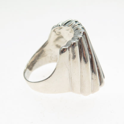 925 Sterling Silver Vintage Modernist Ribbed Square Ring Size 7.25
