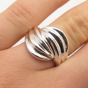 925 Sterling Silver Vintage Ribbed Ring Size 8.25