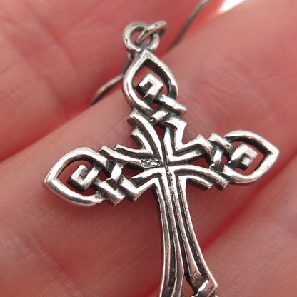 925 Sterling Silver Vintage Celtic Cross Oxidized Dangle Earrings