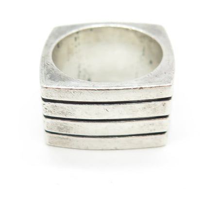 925 Sterling Silver Vintage Modernist Geometric Wide Ring Size 7.75