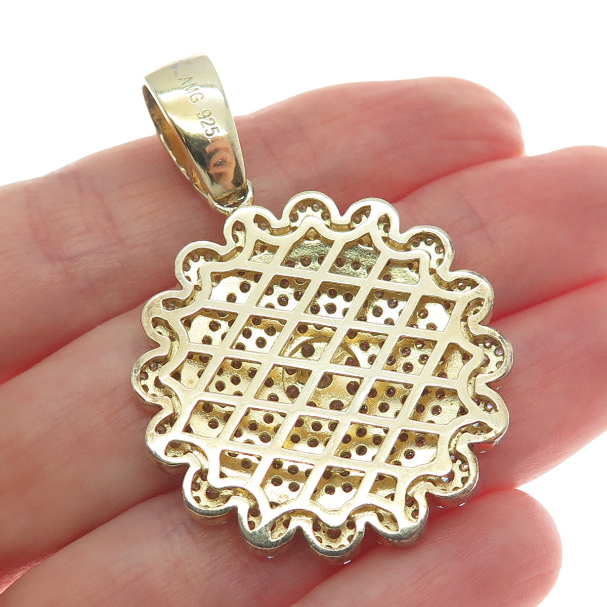 925 Sterling Silver Gold Plated Round-Cut Shaped C Z Sparkle Pendant