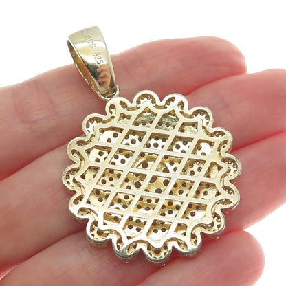 925 Sterling Silver Gold Plated Round-Cut Shaped C Z Sparkle Pendant