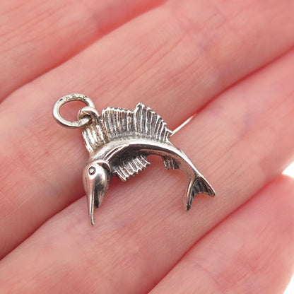 Beau 925 Sterling Silver Vintage Sword Fish Oxidized Mini Charm Pendant