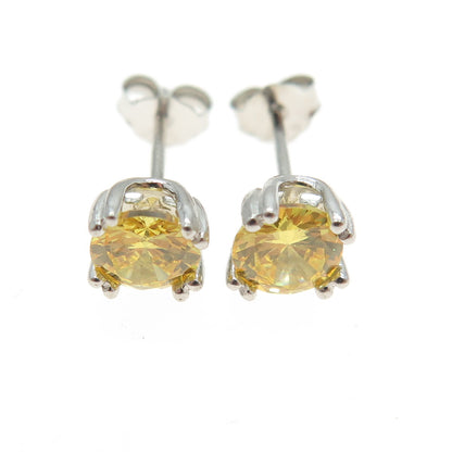 925 Sterling Silver Round-Cut Shaped Canary C Z Stud Earrings