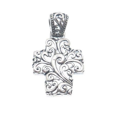 925 Sterling Silver Vintage Ornate Cross Oxidized Pendant