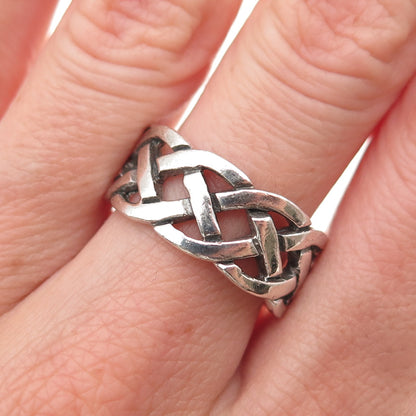 925 Sterling Silver Vintage Celtic Woven Oxidized Band Ring Size 7.75