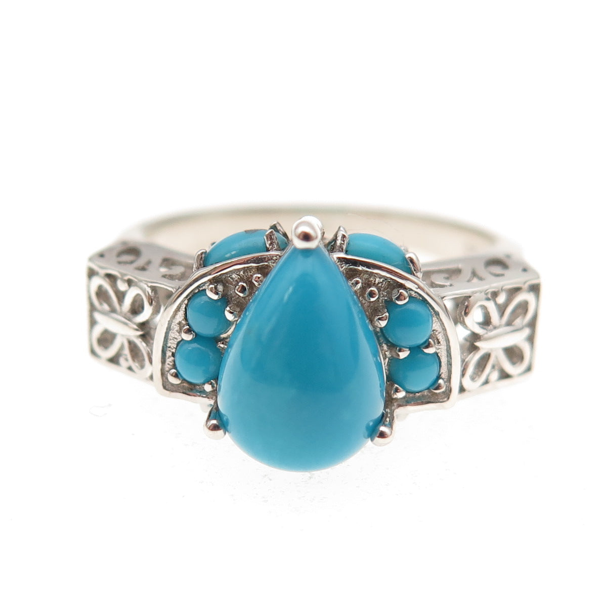 925 Sterling Silver Real Sleeping Beauty Turquoise Butterfly Ring Size 8.25