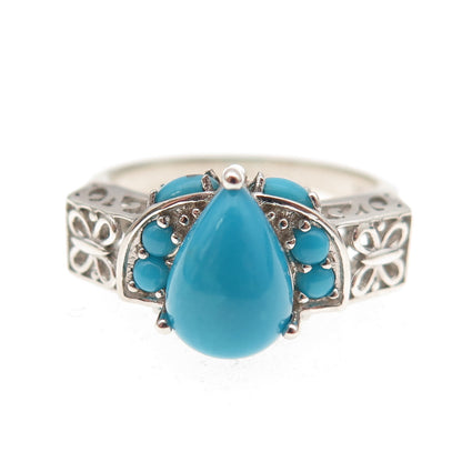 925 Sterling Silver Real Sleeping Beauty Turquoise Butterfly Ring Size 8.25