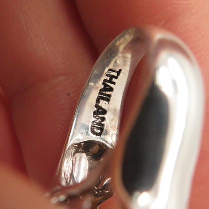 925 Sterling Silver Vintage Real Tiger Eye Gem Beaded Oval Ring Size 6