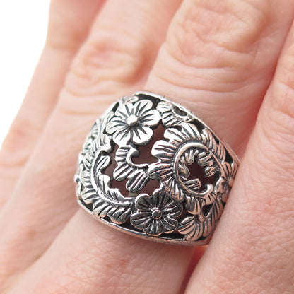 CFJ Collins Fine 925 Sterling Silver Vintage Flower Oxidized Ring Size 6.75