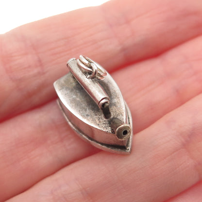 925 Sterling Silver Antique China Laundry Iron 3D Mini Charm Pendant