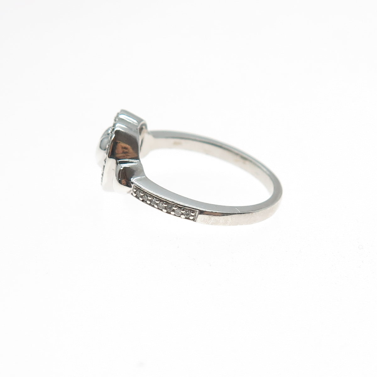 925 Sterling Silver Real Round-Cut Diamond Heart Ring Size 6.75