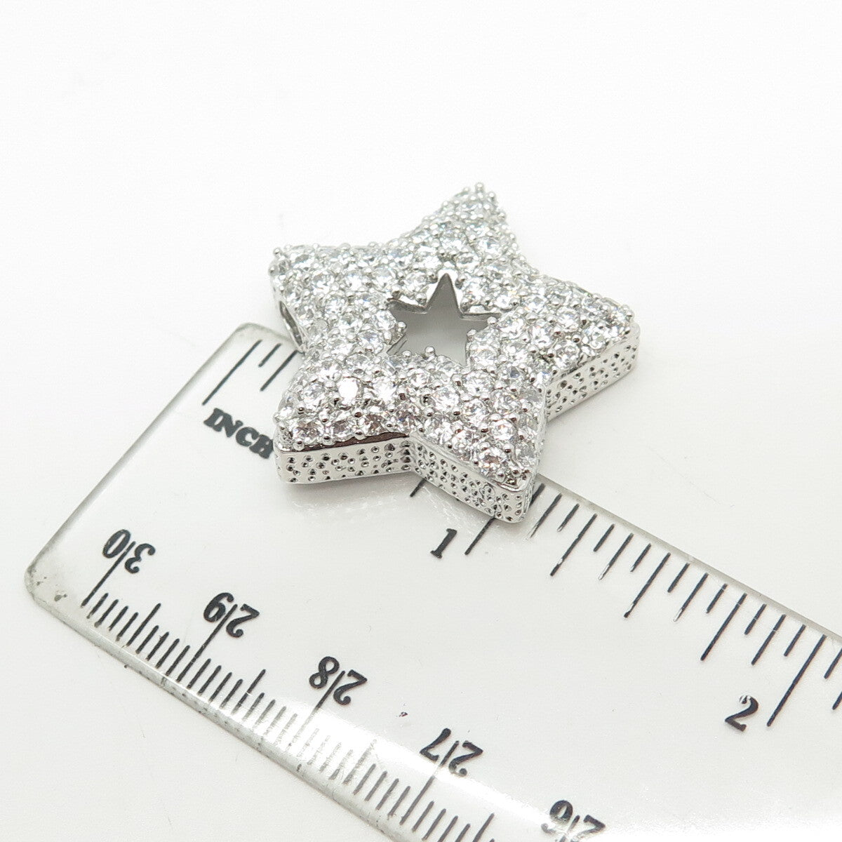 925 Sterling Silver White C Z Cluster Open Star Slide Pendant
