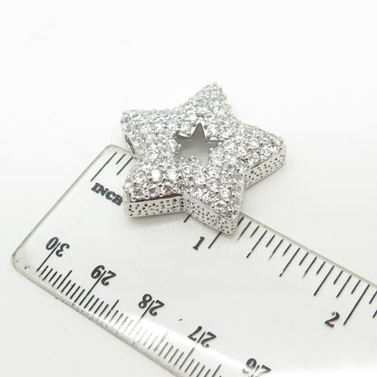 925 Sterling Silver White C Z Cluster Open Star Slide Pendant