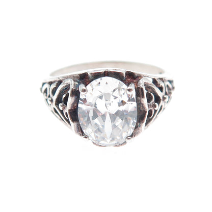 CHATEAU D'ARGENT 925 Sterling Silver Vintage Oval-Cut C Z Heart Ring Size 9