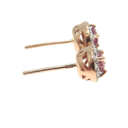 925 Sterling Silver Gold Plated Real White Topaz & Amethyst Gem Stud Earrings