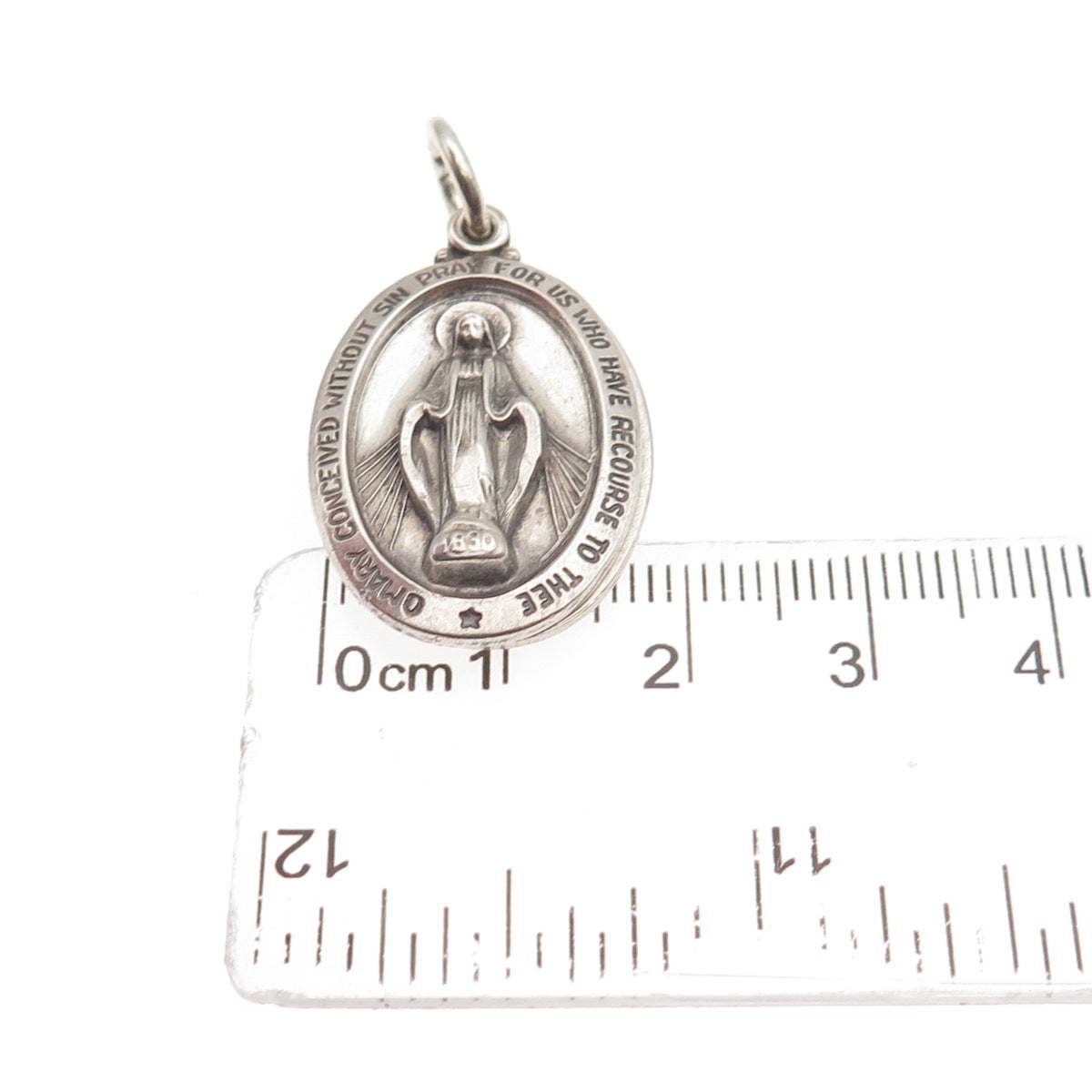 THEDA 925 Sterling Silver Antique Art Deco St. Mary Slide Double Charm Pendant