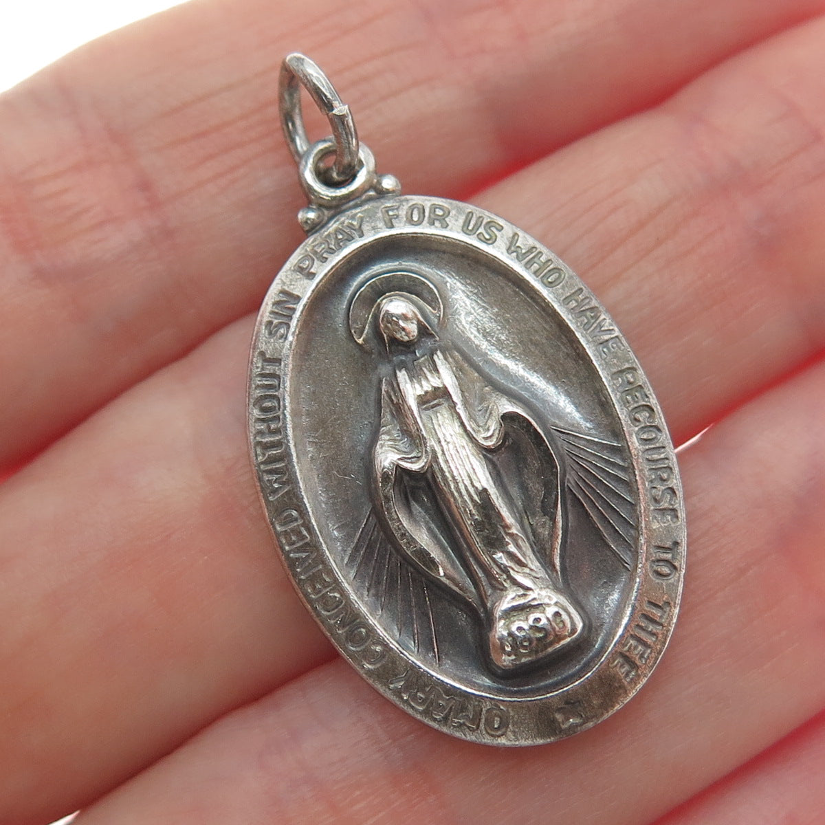 THEDA 925 Sterling Silver Antique Art Deco St. Mary Religious Pendant
