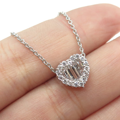 925 Sterling Silver Pave C Z Heart Rolo Chain Necklace 16-18"