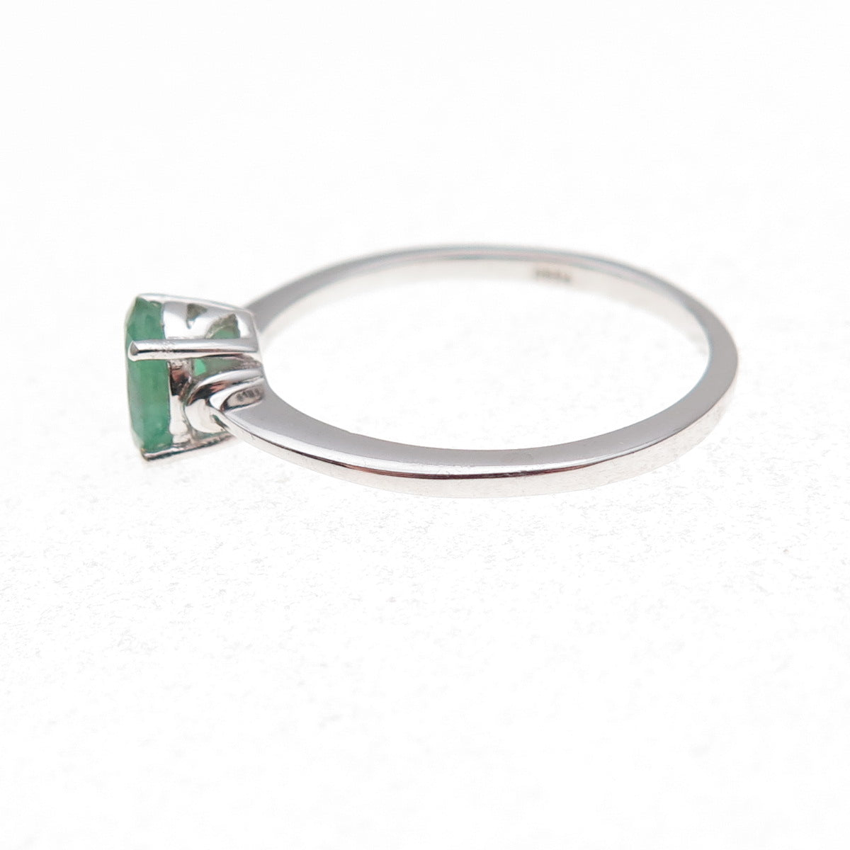 925 Sterling Silver Real Oval-Cut Emerald Ring Size 8