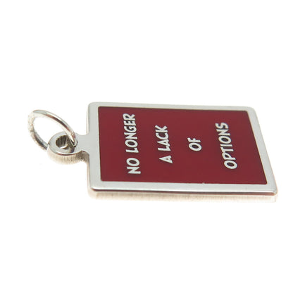 925 Sterling Silver Red Enamel "No Longer A Lack Of Options" Minimalist Pendant