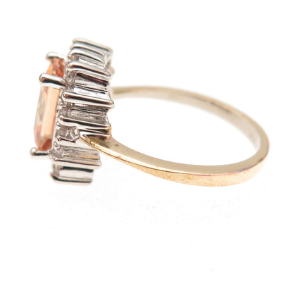 925 Sterling Silver 2-Tone Champagne & White C Z Bohemian Ring Size 8
