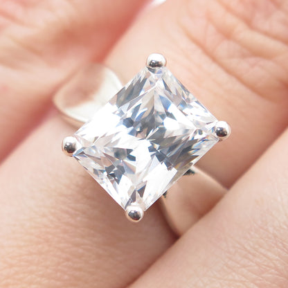 925 Sterling Silver Radiant-Cut C Z Engagement Ring Size 7
