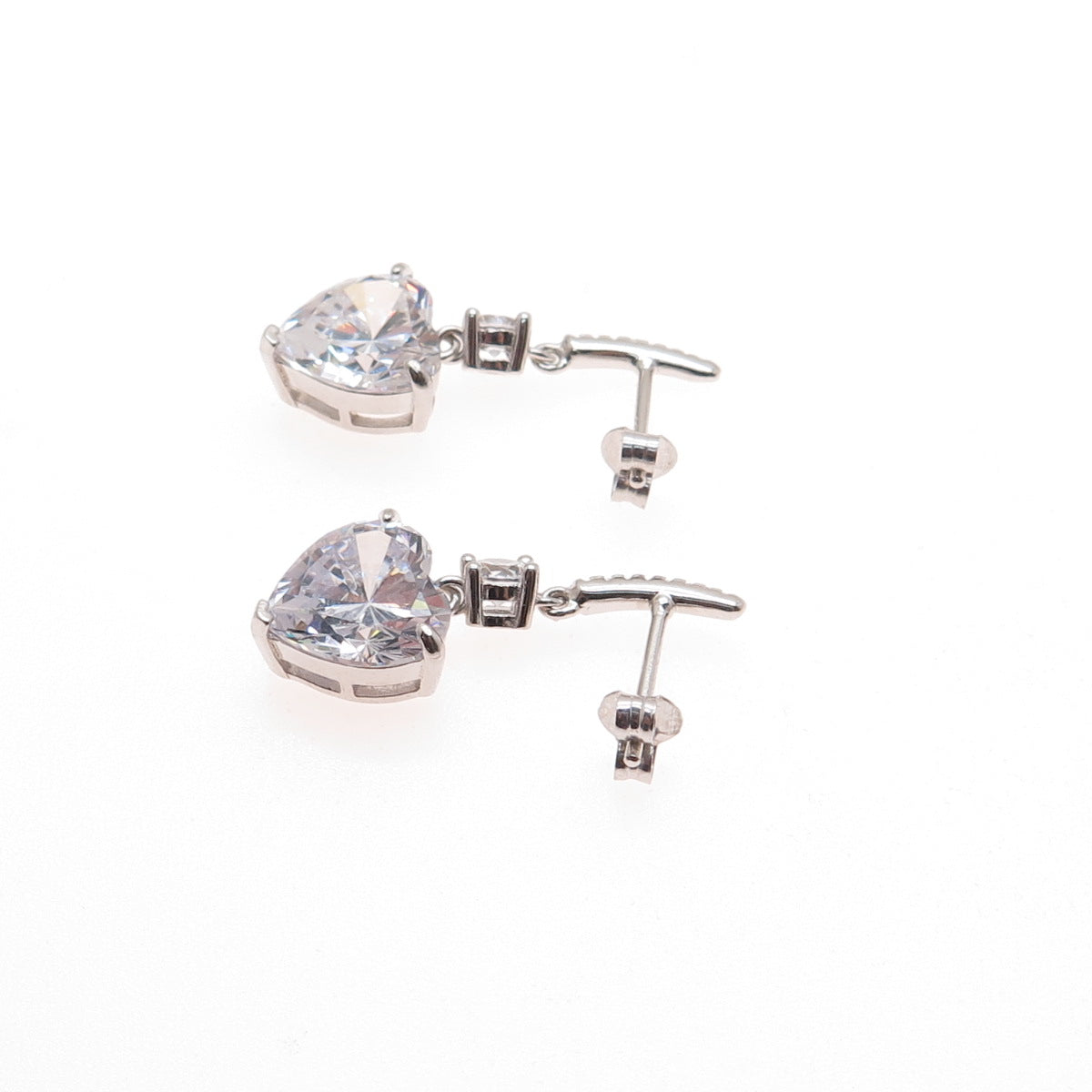 SC SAM C. 925 Sterling Silver Round & Heart-Cut C Z Dangle Earrings