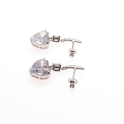 SC SAM C. 925 Sterling Silver Round & Heart-Cut C Z Dangle Earrings