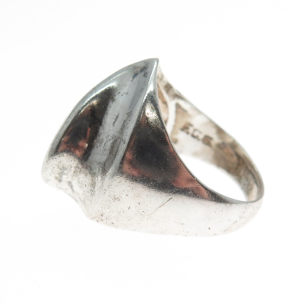 925 Sterling Silver Vintage Mexico Modernist Wavy Dome Oxidized Ring Size 7.5